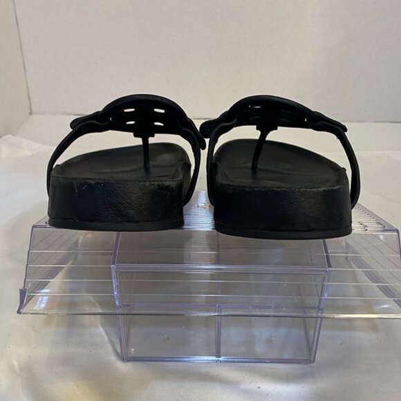 Tory Burch Miller Cloud Leather Logo Thong Sandals Black Slip-On Slides 8 - Picture 3 of 11
